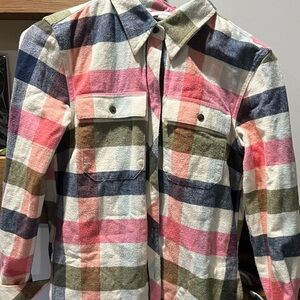 L.L. Bean Women's Pink and Green Plaid Button-Down Shirt
